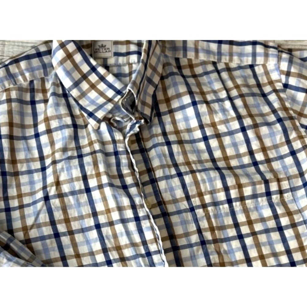 Peter Millar Crown 100% Cotton Button Down Shirt Long Sleeve Plaid Check‎ MEDIUM